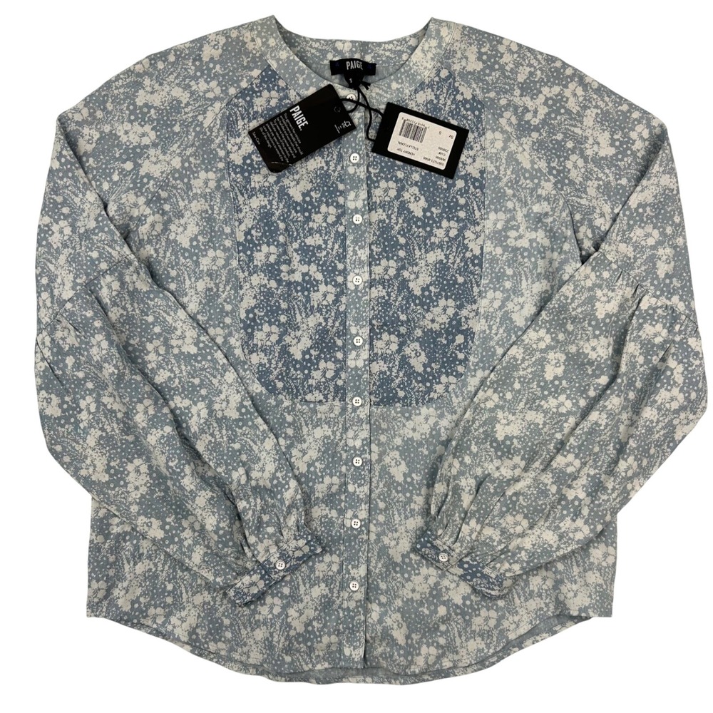 Paige Hendry Top Stella Floral‎ Blue White Button Front Blouse Tencel Small NEW